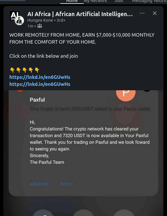 LinkedIn - Fraudulent post